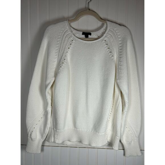 J. Crew White Pullover Sweater with Pointelle stitching Cotton size XL classic - Picture 10 of 11